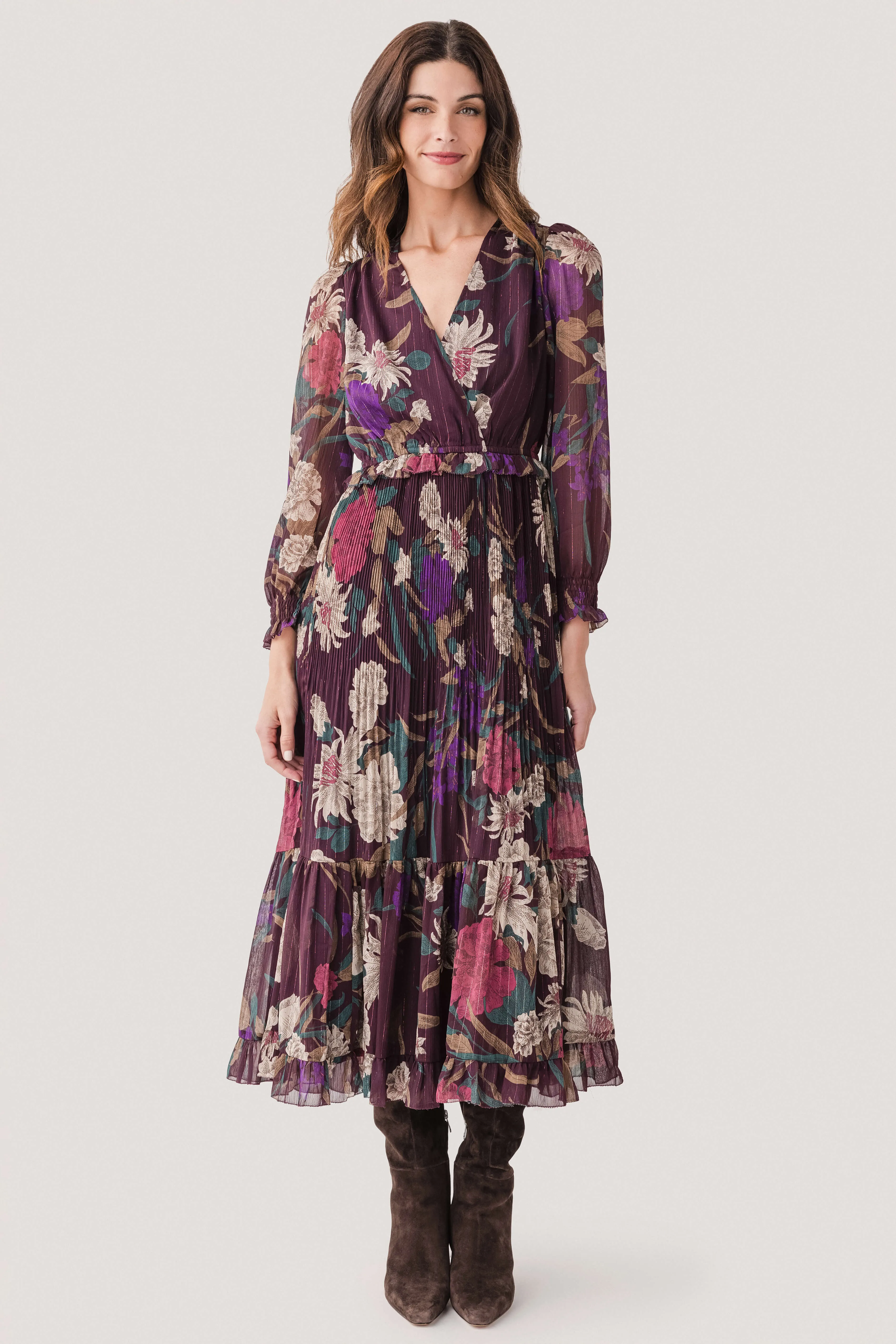 Current Air Floral Surplice Pleated Maxi Dress Urban Feel Urban Ready