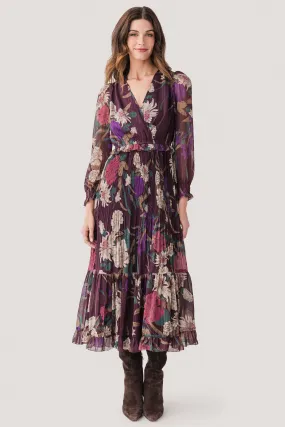 Current Air Floral Surplice Pleated Maxi Dress Gentle Glow