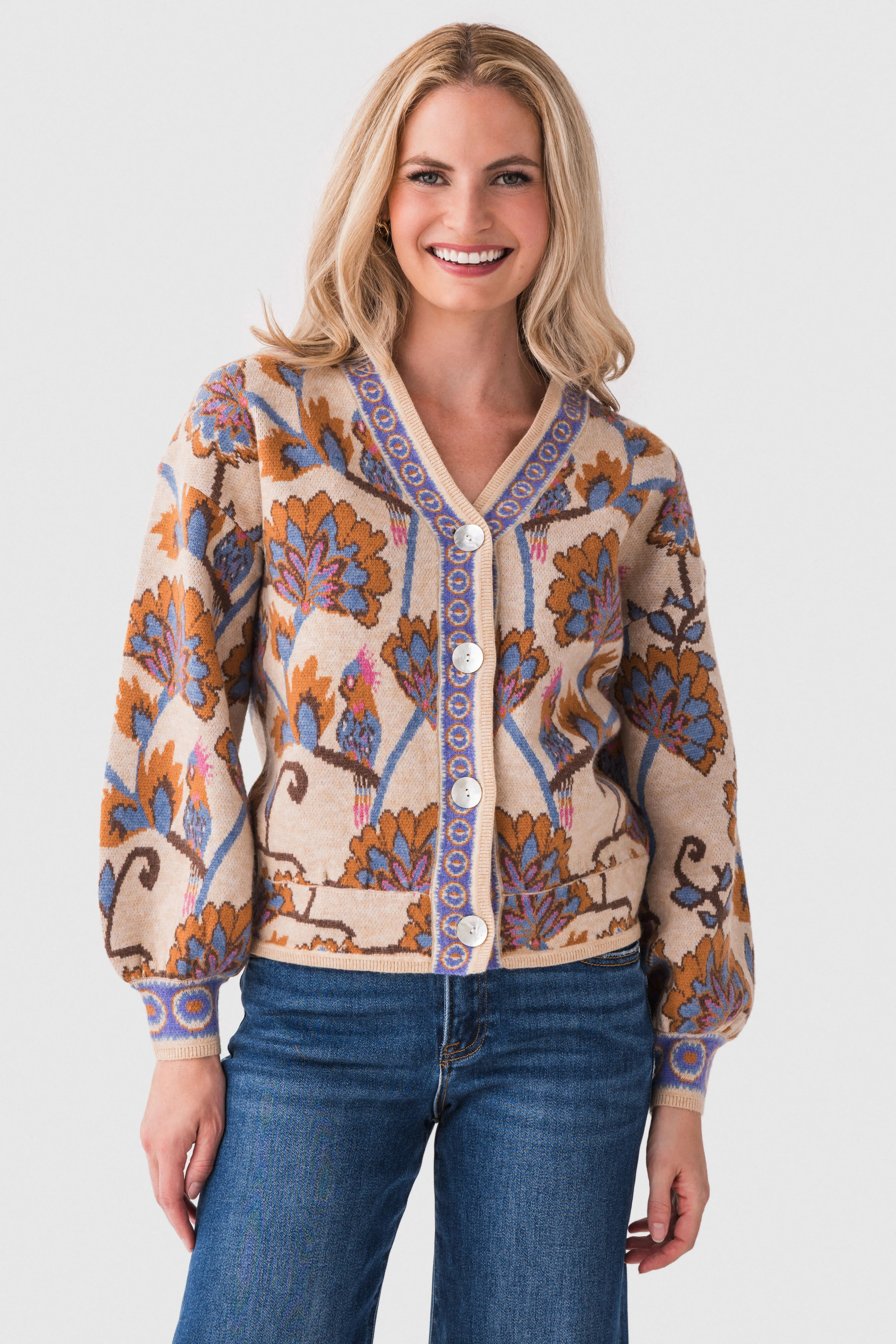 Fate Floral Jacquard Cardigan Cozy Trend