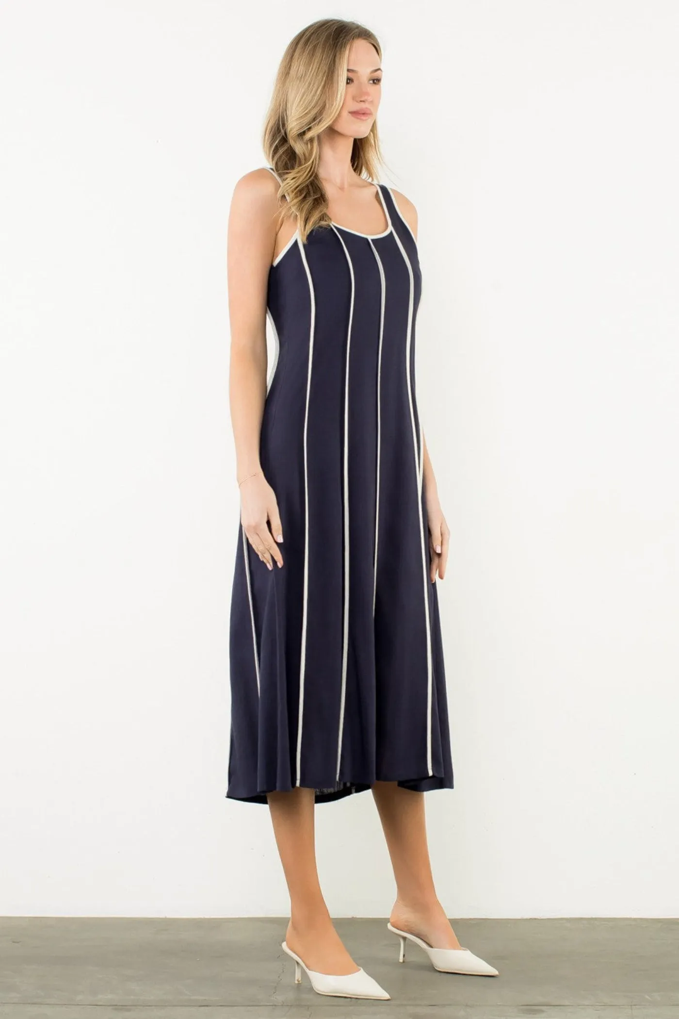 LACY VERTICAL TRIM SLEEVELESS MIDI DRESS Versatile Wearable