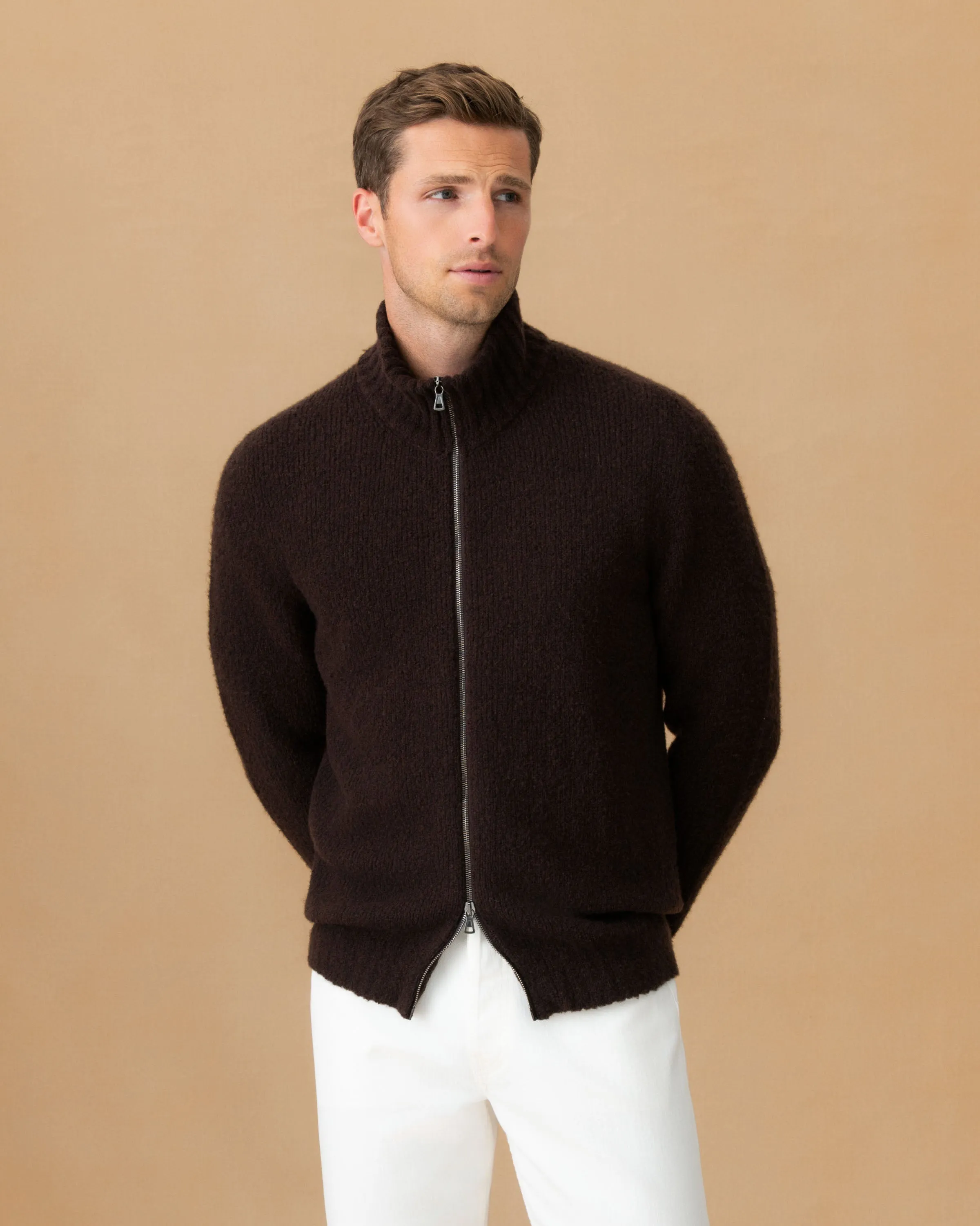 Felted Wool Cashmere Zip-Through Sweater Simple Silhouette All Season