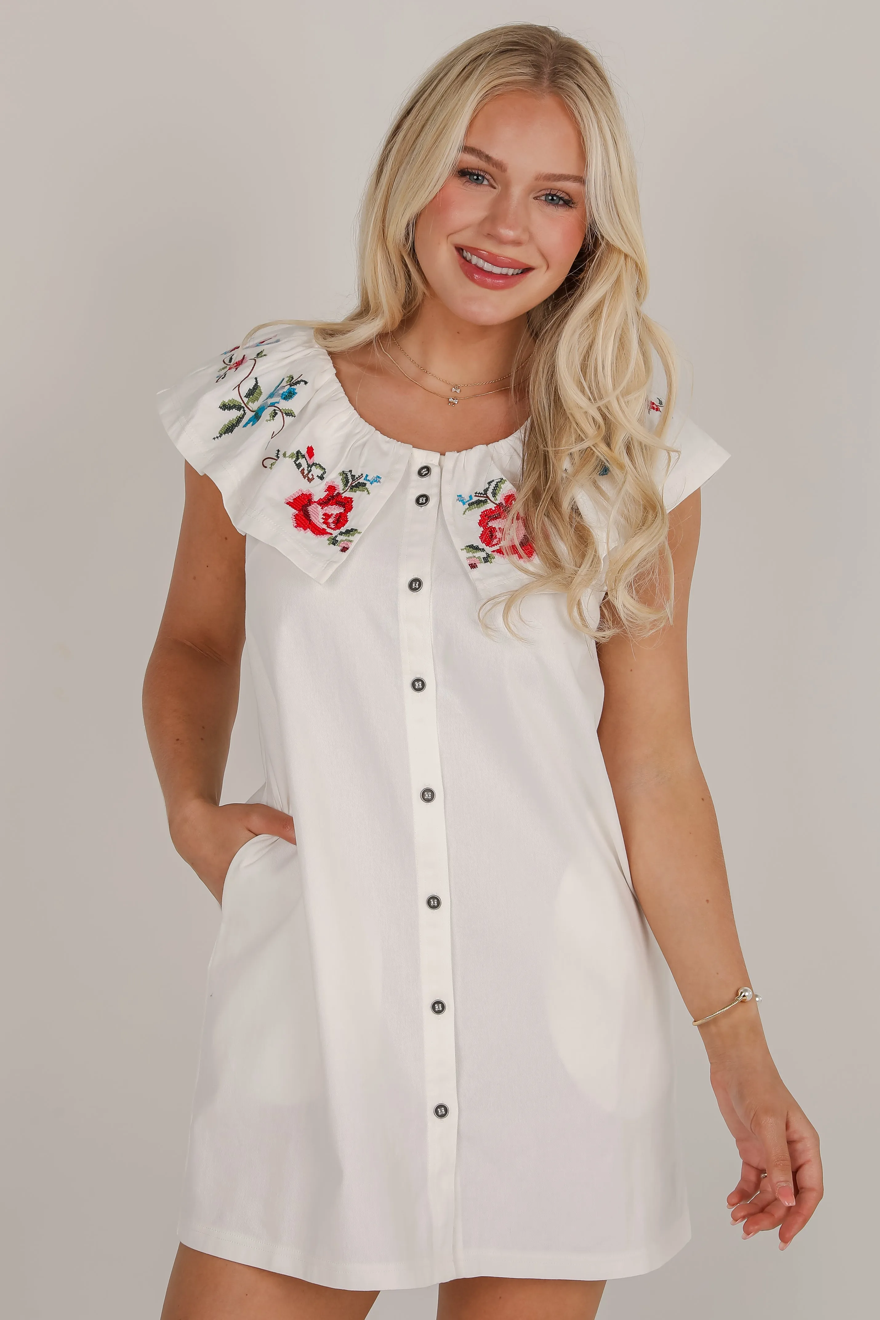 Chill Friendly FINAL SALE - Just A Dream White Floral Embroidered Mini Dress