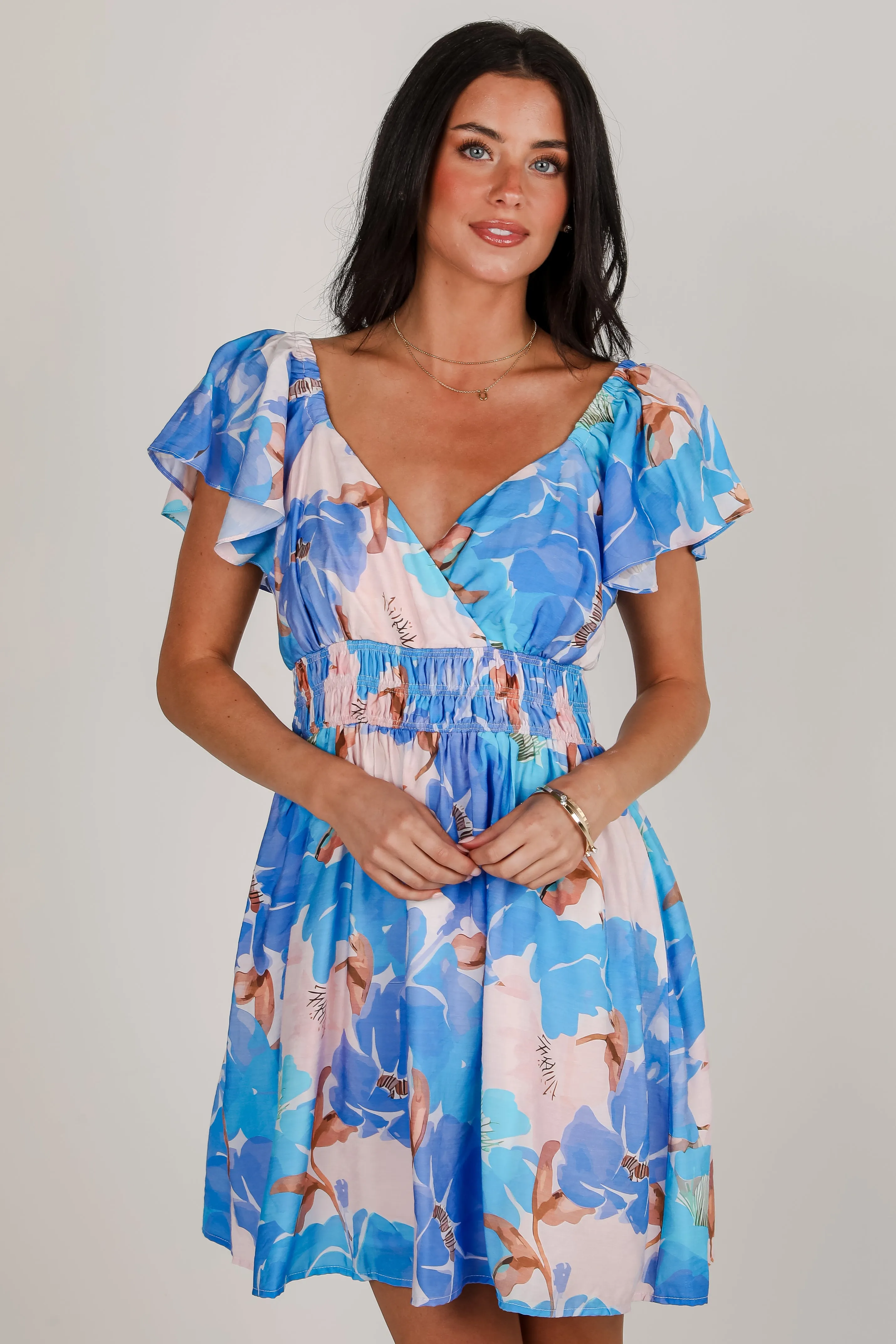 FINAL SALE - Boldly Blooming Blue Floral Mini Dress Timeless Comfort