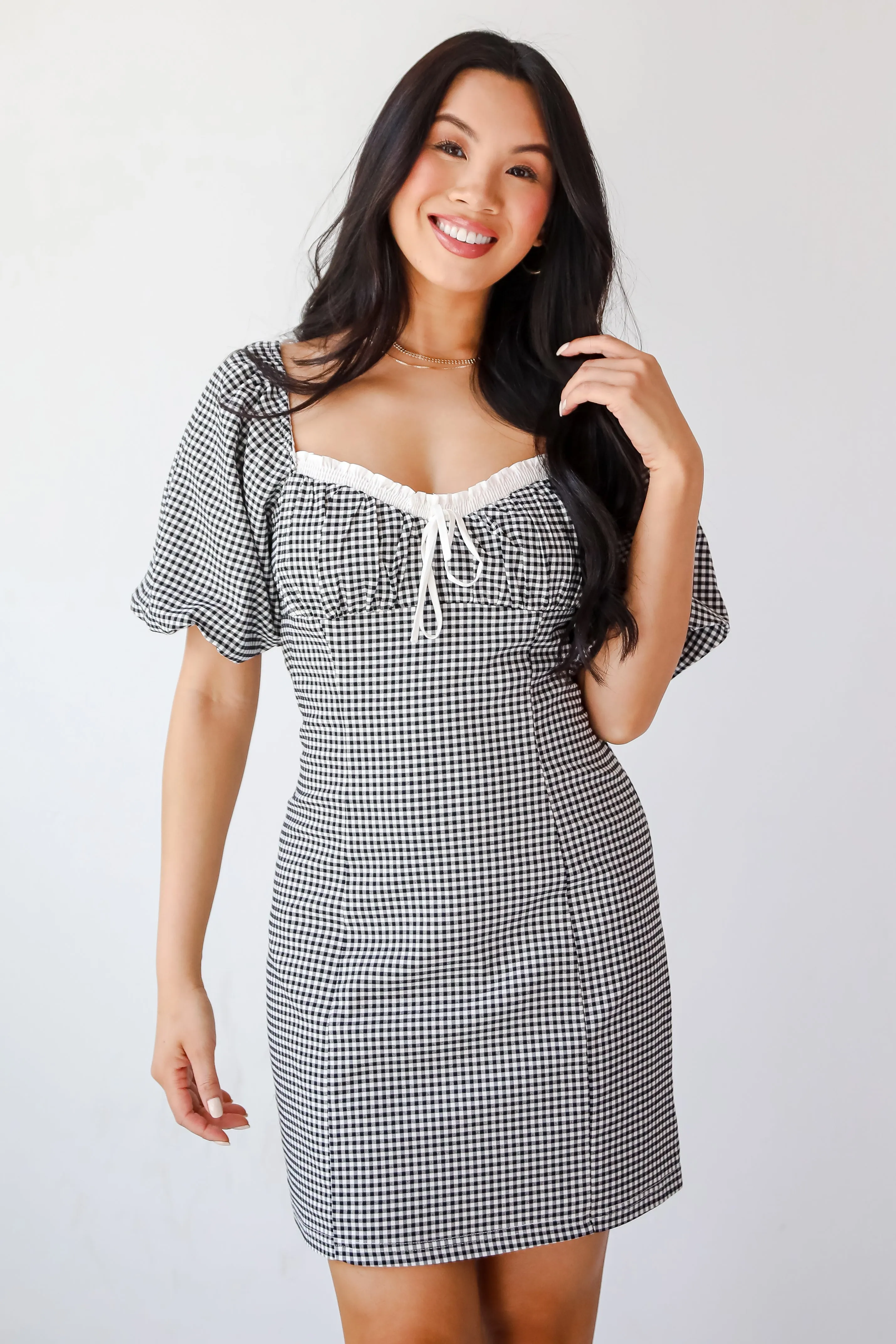 Everyday Comfort Wear Relaxed Style Wear FINAL SALE - Charming Inspiration Black Gingham Mini Dress