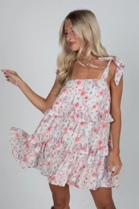 FINAL SALE - Completely Me Coral Floral Tiered Mini Dress Travel Ready