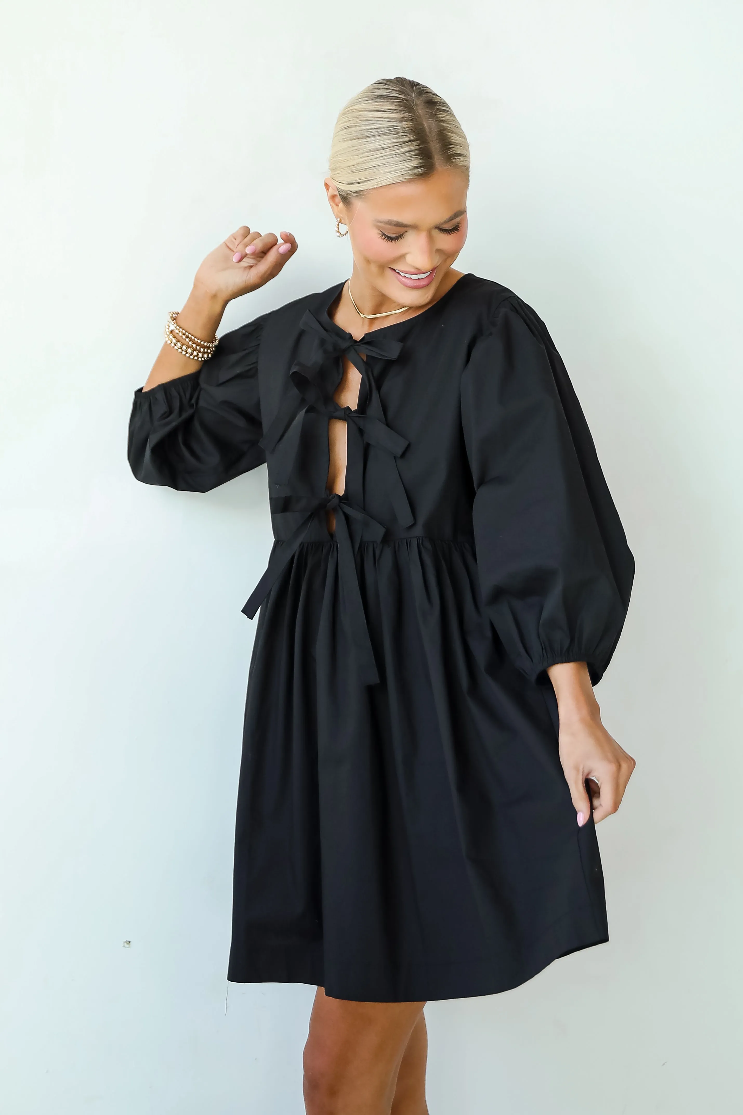 Comfy Shape Chic Motion FINAL SALE - Cute Definition Black Bow Babydoll Mini Dress