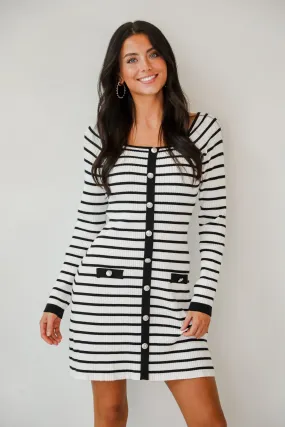 Contemporary Wear FINAL SALE - Enchanting Edge Ivory Striped Ribbed Knit Mini Dress