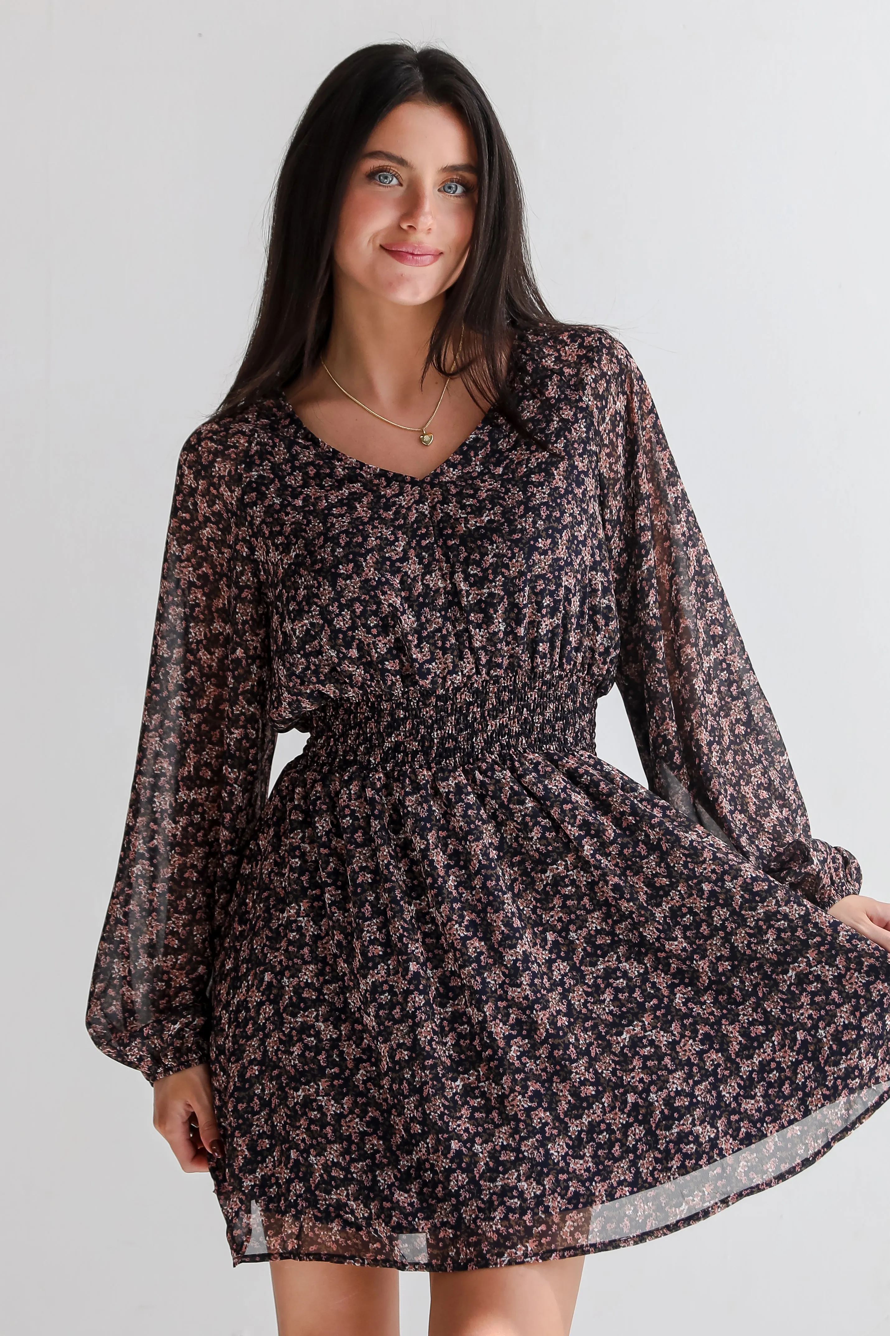 FINAL SALE - High-Class Attitude Navy Floral Mini Dress Nordic Calm Versatile party outfit