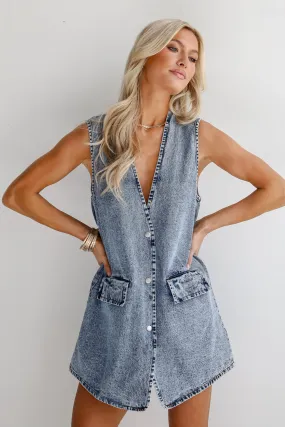 FINAL SALE - Lucky For Me Denim Mini Dress Effortless Wear Clean Cut