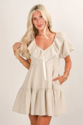 FINAL SALE - Lucky To Have You Natural Tiered Mini Dress Calm Style Work Pairing