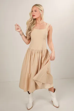 Quick Fit FINAL SALE - Make Your Mark Taupe Midi Dress