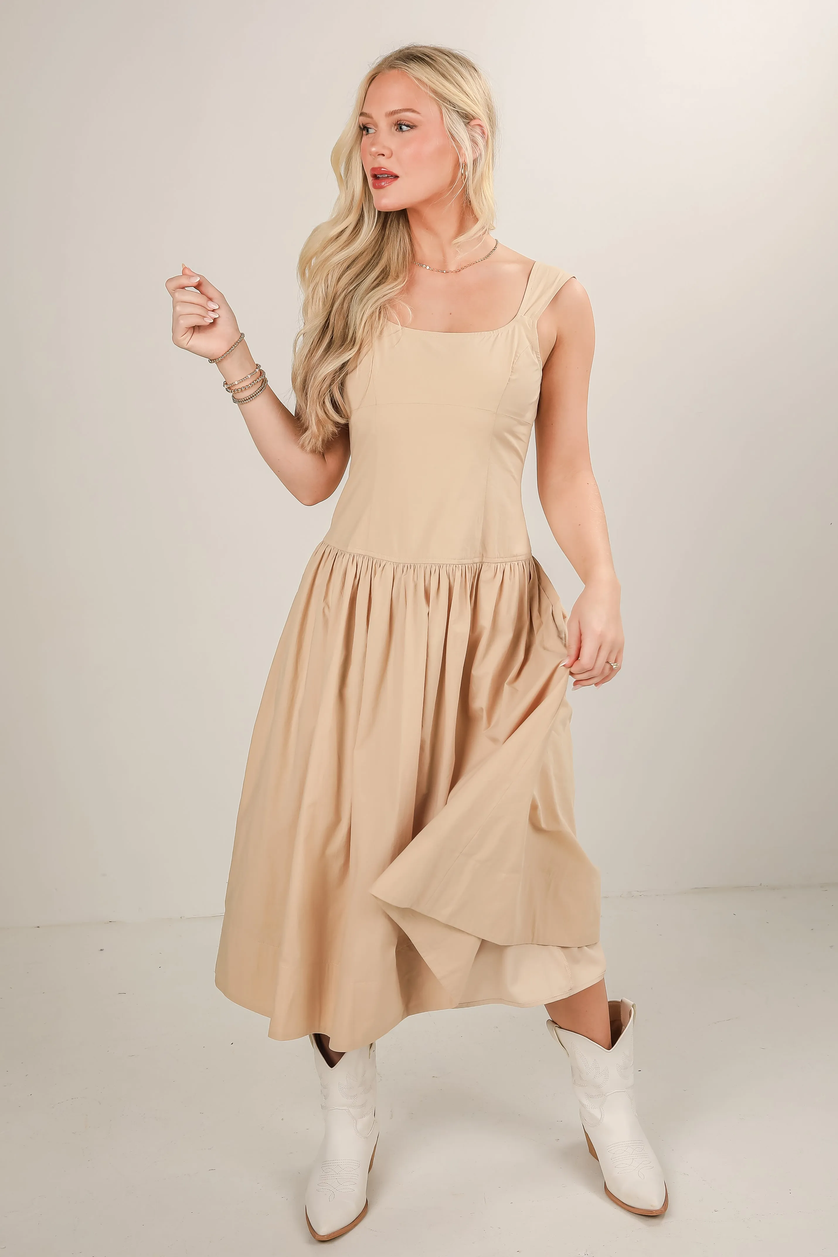 Quick Fit FINAL SALE - Make Your Mark Taupe Midi Dress