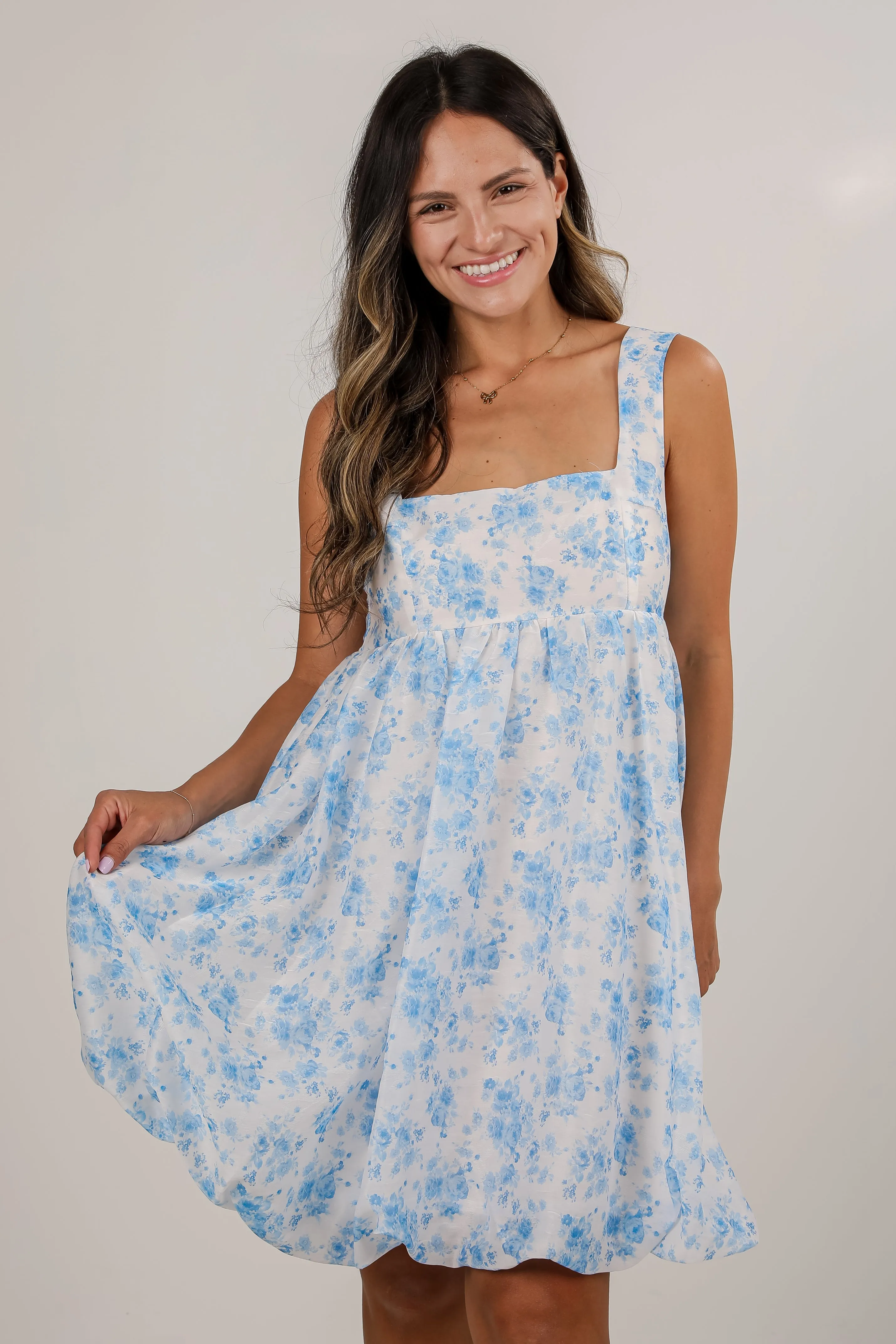 FINAL SALE - On A Whim Ivory Floral Mini Dress Airy Drape
