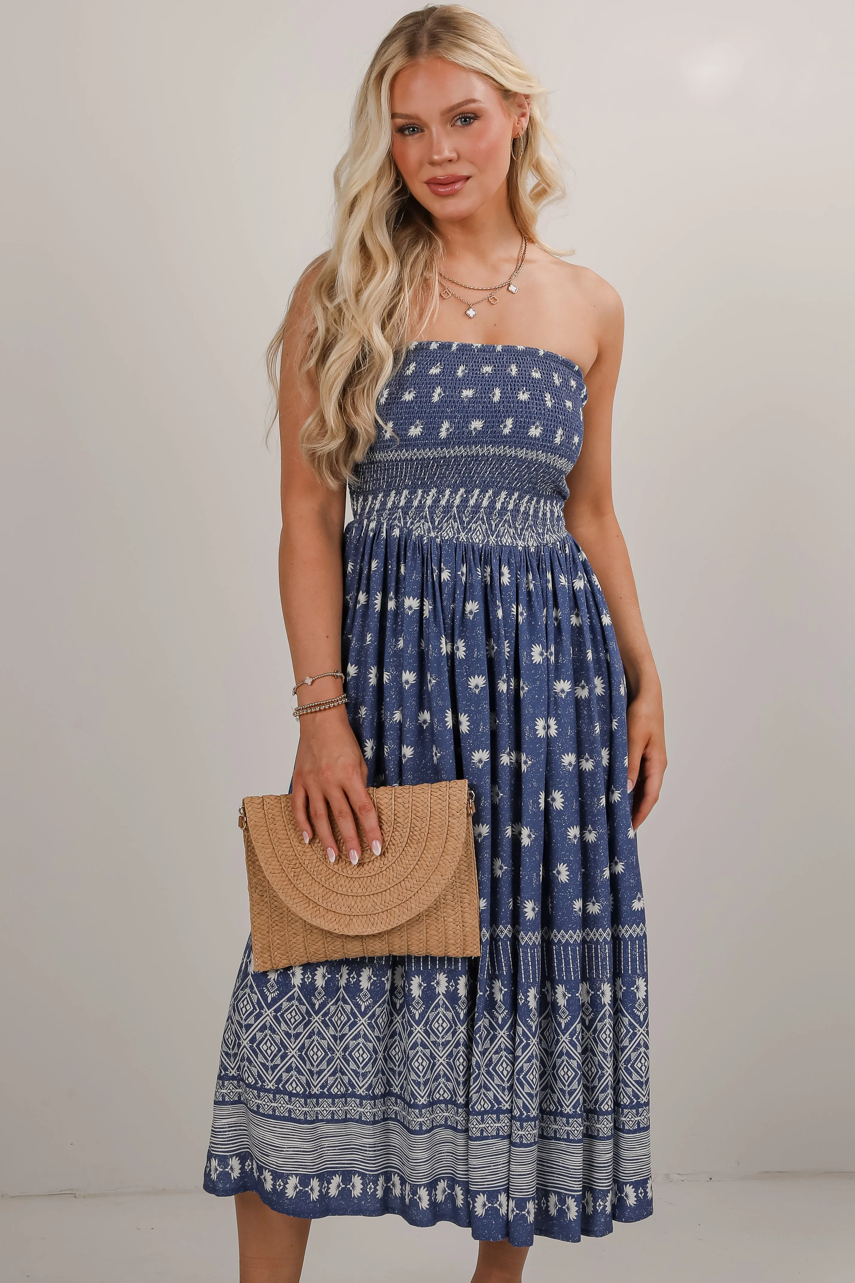 FINAL SALE - Saltwater Essential Strapless Smocked Midi Dress Style focused Relaxed Waistband