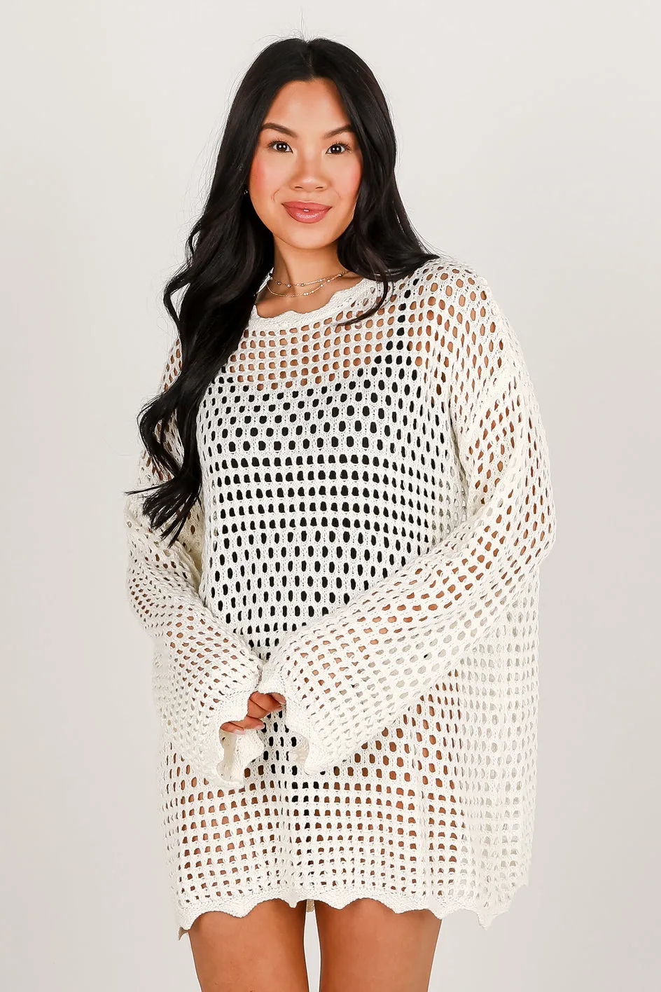 Versatile Edge FINAL SALE - Sandy Beaches Ivory Crochet Tunic