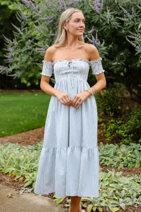 FINAL SALE - Say It Proud Blue Striped Smocked Midi Dress Art Spirit