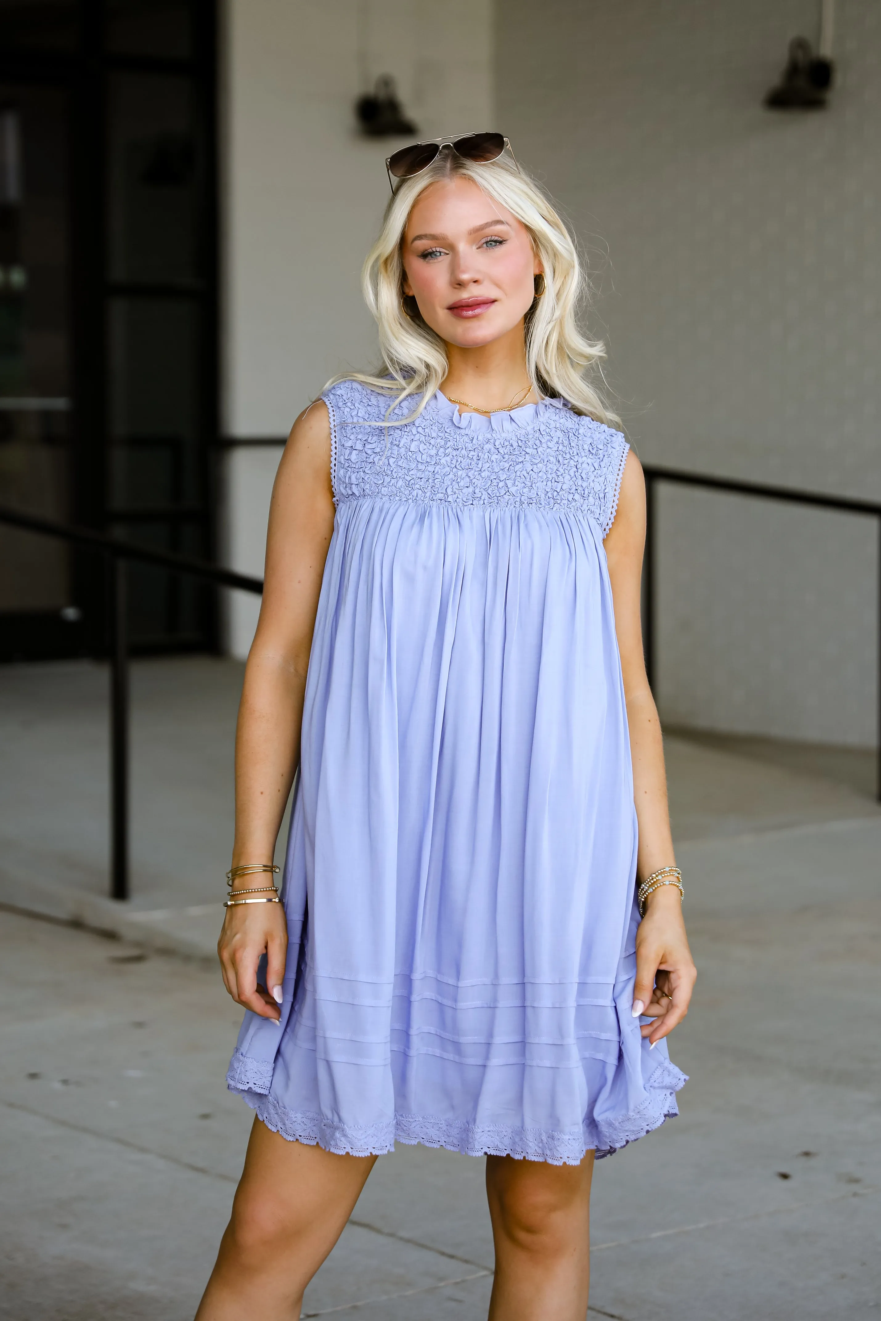 FINAL SALE - Something Sweet Lavender Mini Dress Boat-Neck