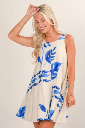 Happy Scent Smart Shape FINAL SALE - Summer Forever Cream Leaf Print Mini Dress