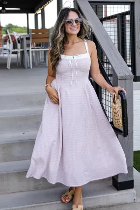 Classic Movement FINAL SALE - Sunny Day Classic Taupe Gingham Midi Dress