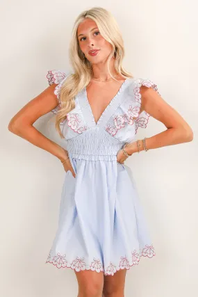 Light Weave FINAL SALE - Sweet As Can Be Light Blue Cherry Mini Dress