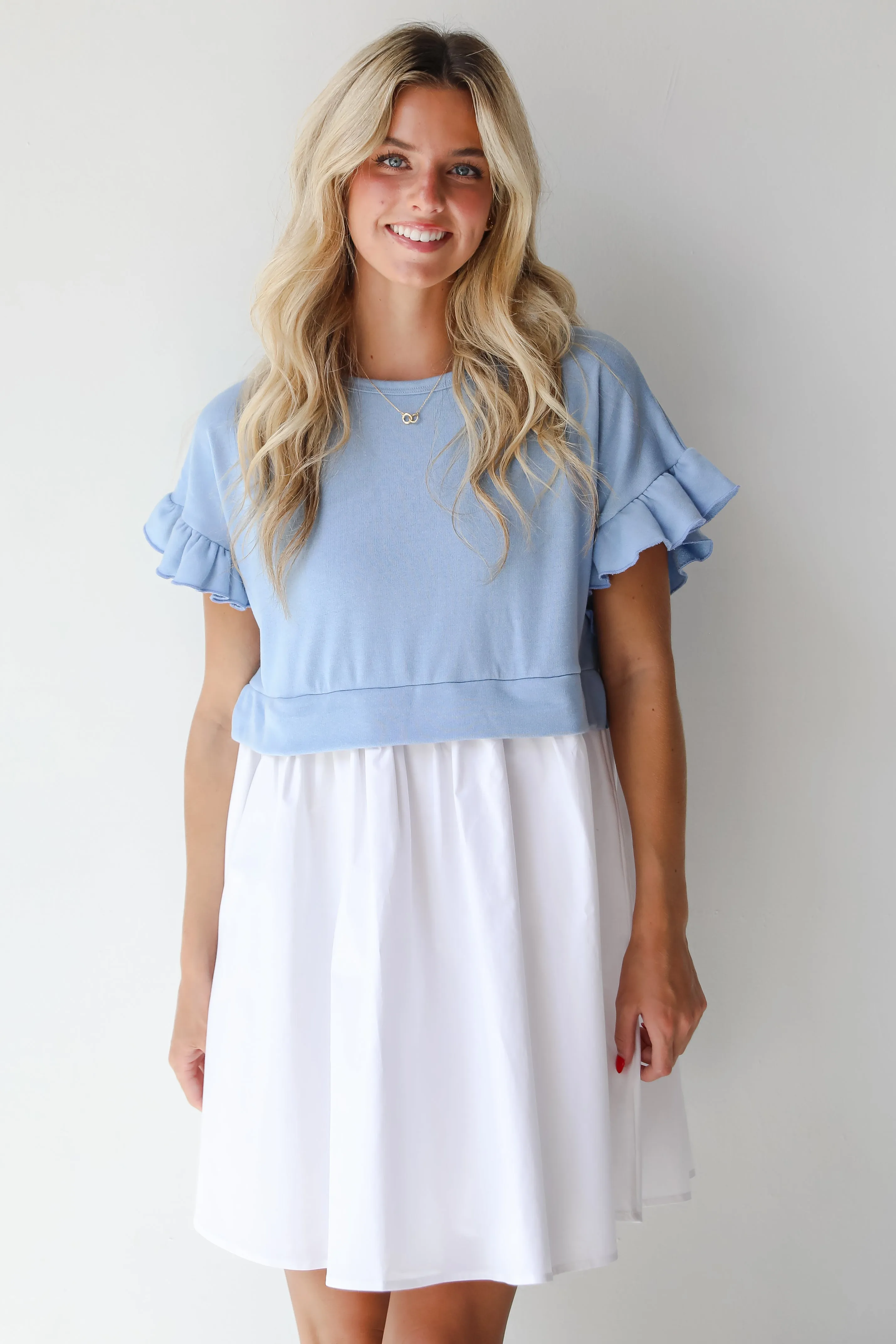 Lounge Vibe Timeless Wearable FINAL SALE - Thriving Sweetness Blue Contrast Mini Dress