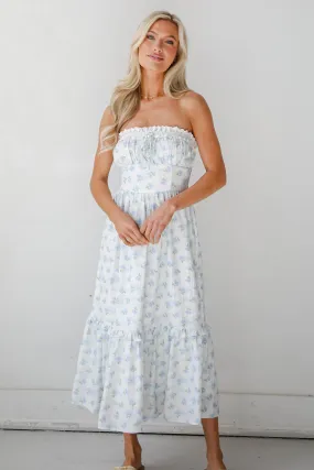 Light and Comfortable MoldResistantTexture FINAL SALE - Vibrant Flirt Ivory Floral Strapless Midi Dress