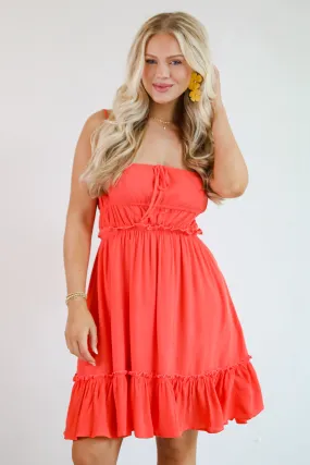 Airy Fit Button Accent FINAL SALE - Watch The Sunset Coral Mini Dress