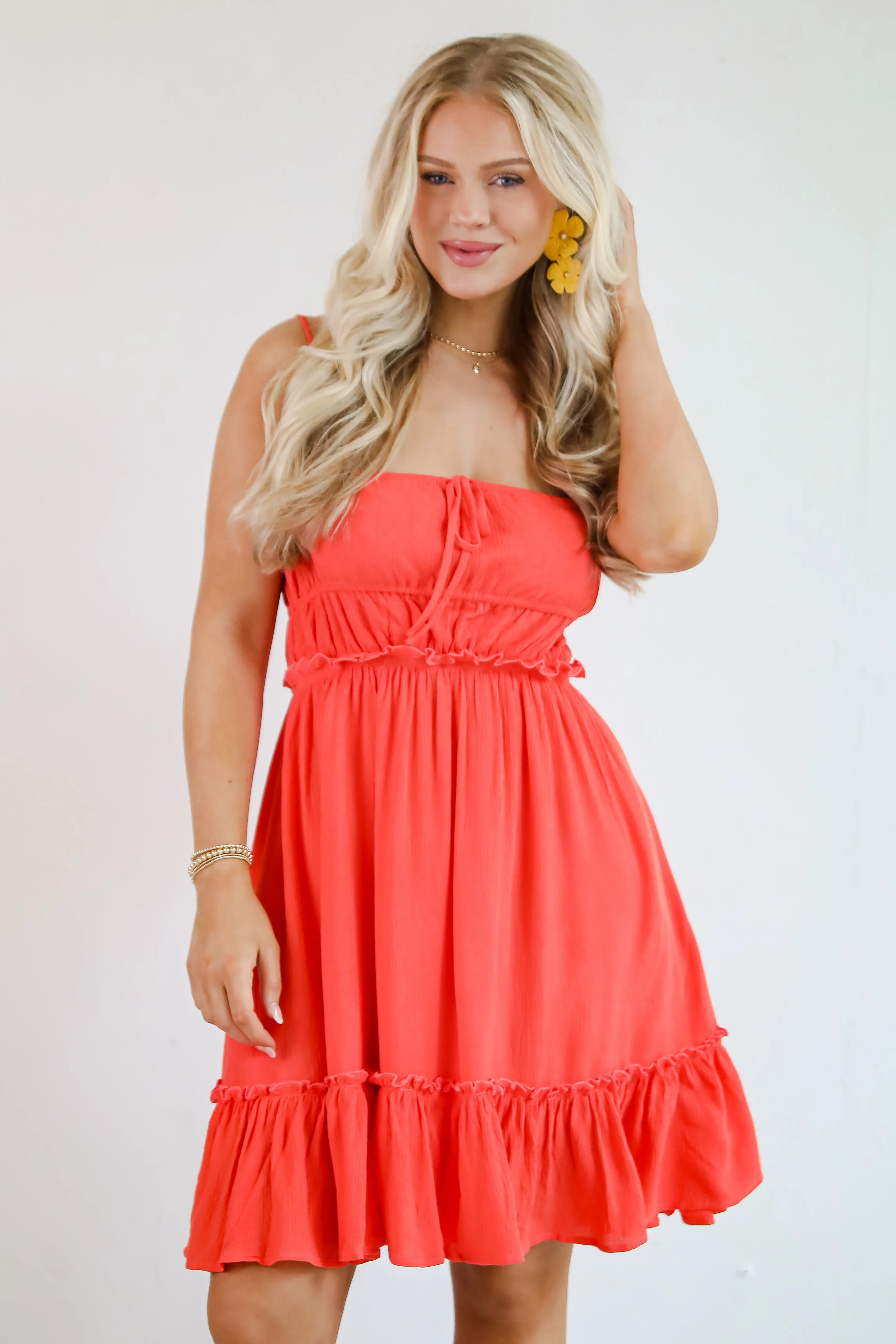 FINAL SALE - Watch The Sunset Coral Mini Dress Layered Look Relax Layers