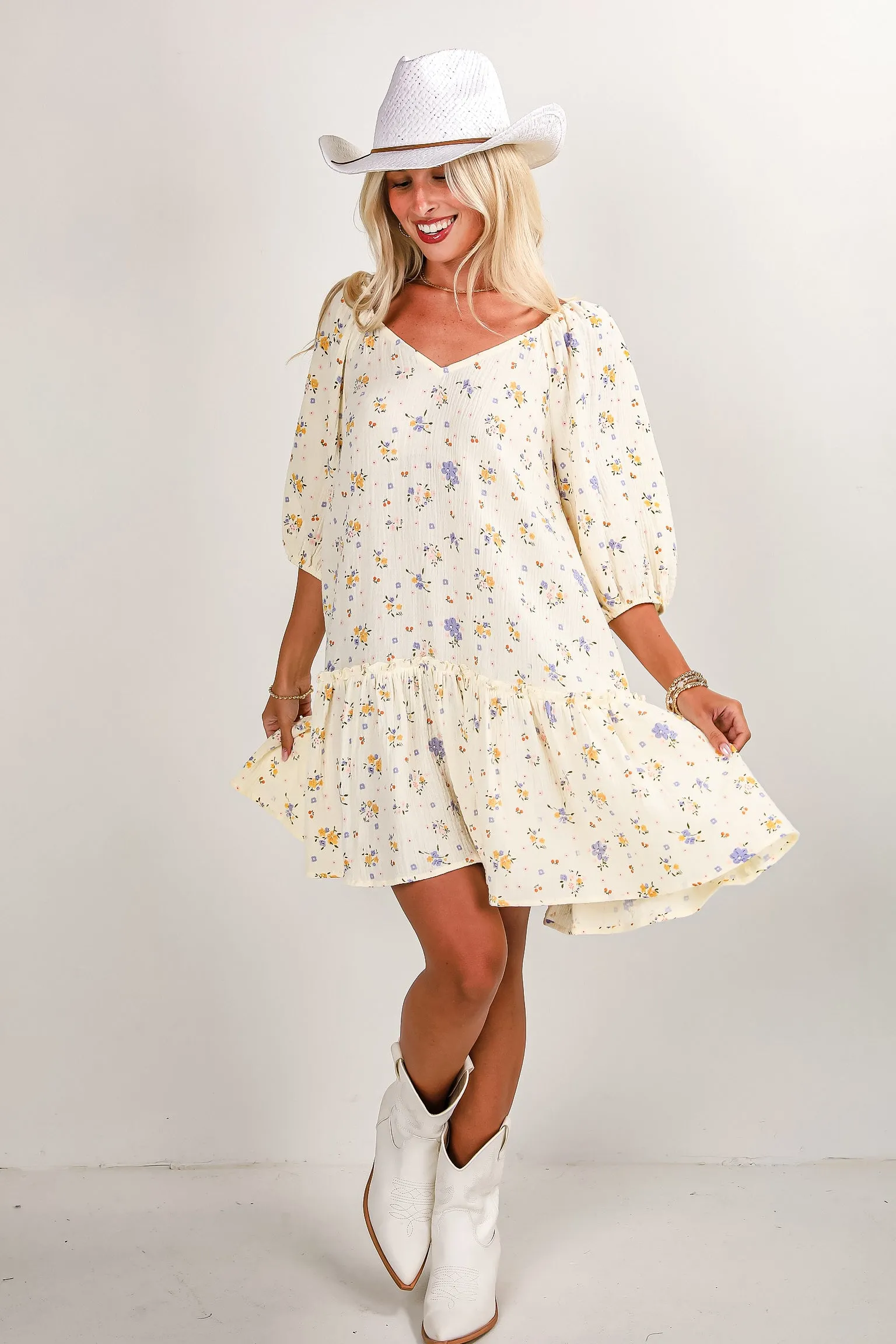 warm tones FINAL SALE - Whatever I Want Cream Linen Floral Mini Dress