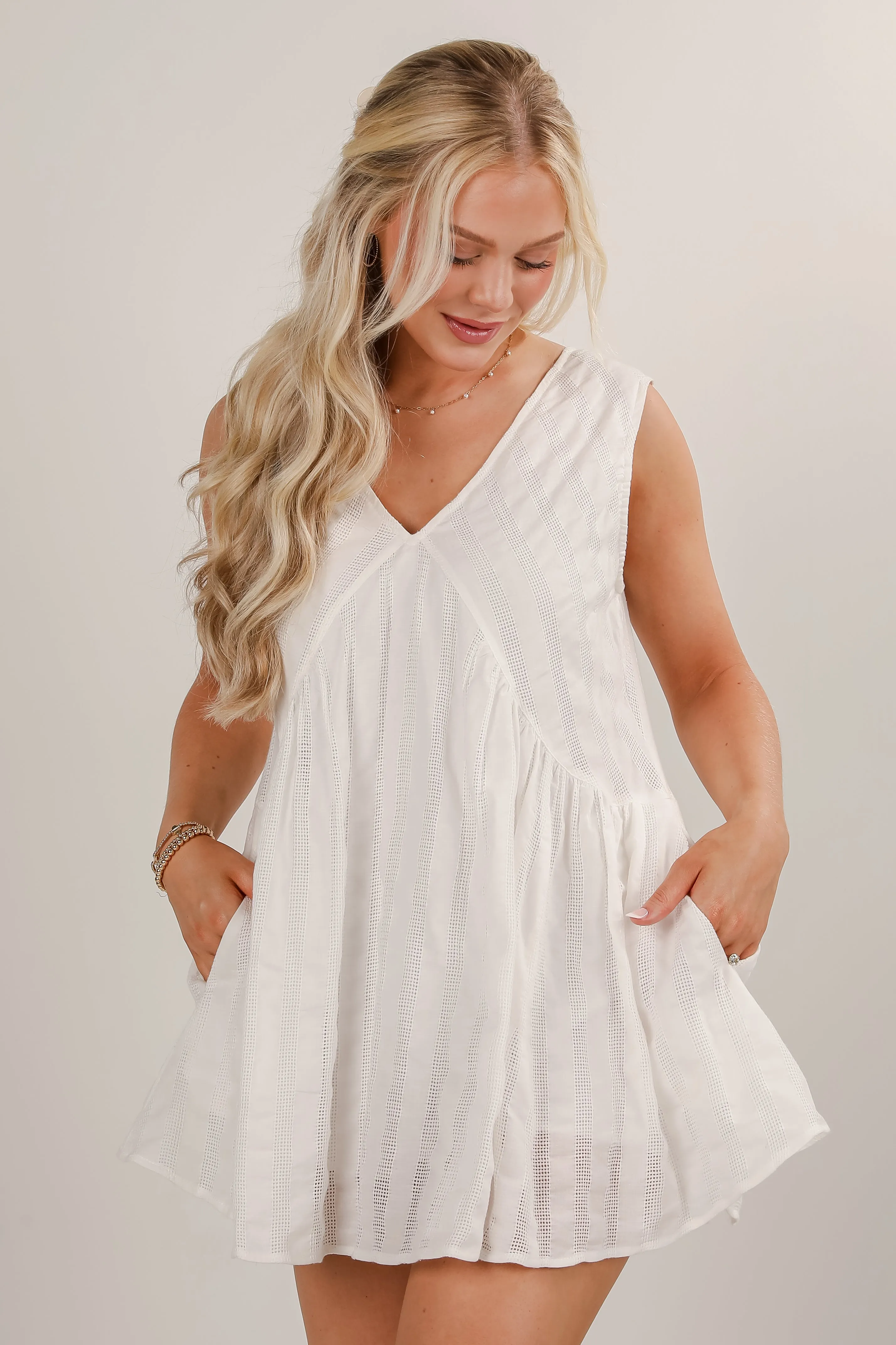FINAL SALE - Worn With Wonder White Romper Dress Refined Finish Chill Edge