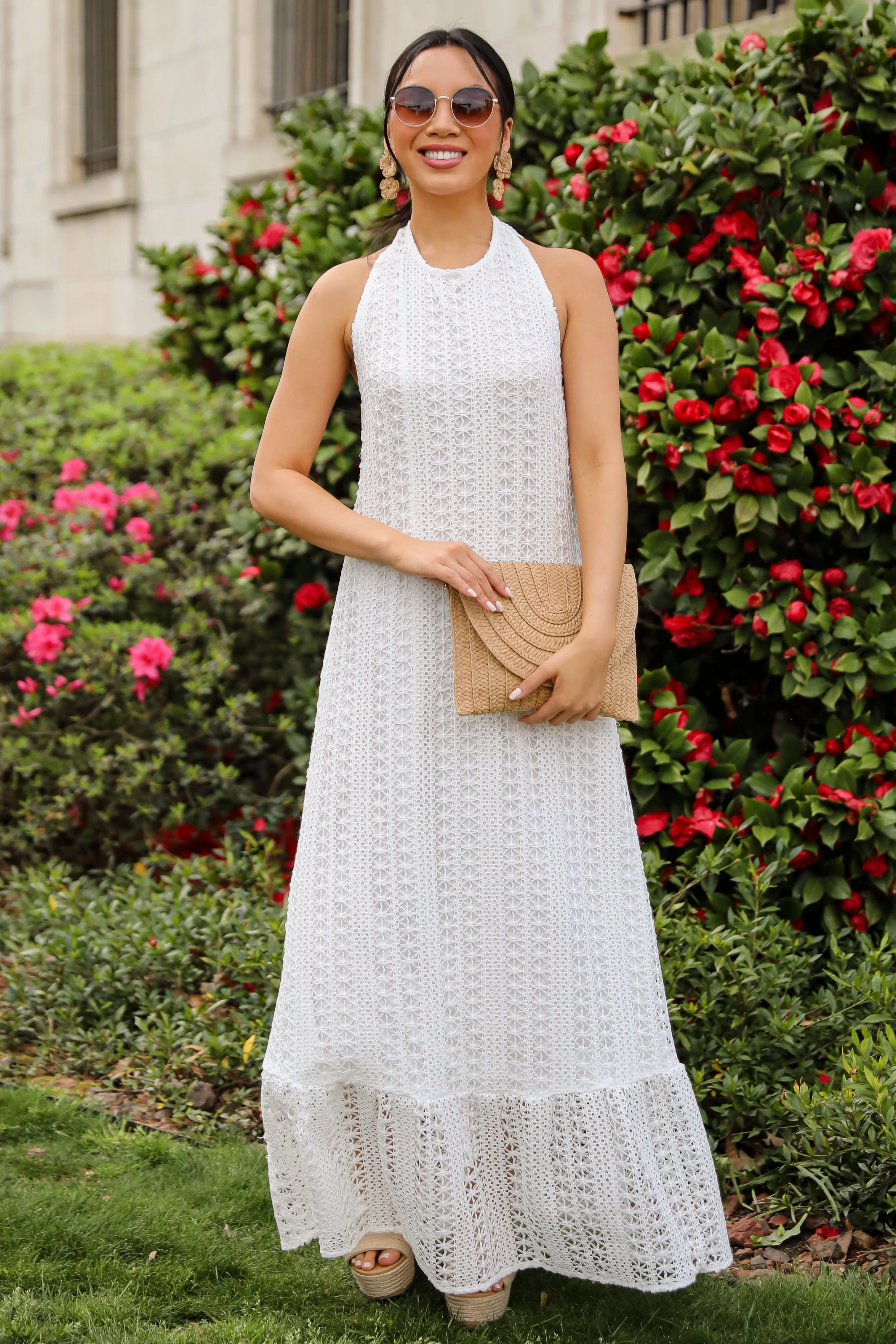 FINAL SALE - Divine Intentions Crochet Knit Halter Maxi Dress Style Base Relaxed Finish