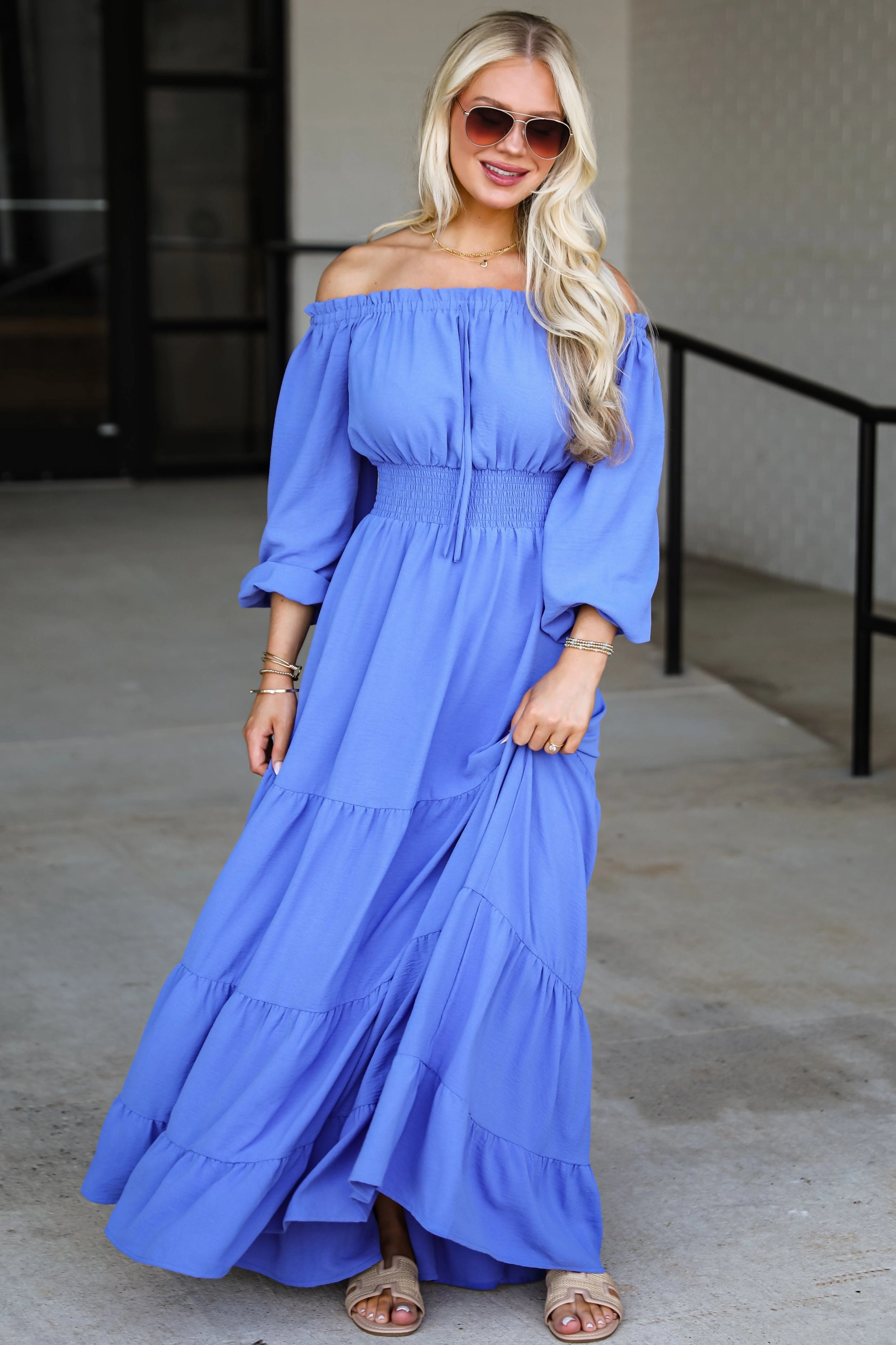 FINAL SALE - Need Your Attention Blue Tiered Maxi Dress Flattering Shape Design City Mood