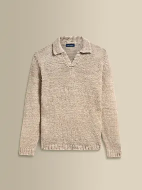 Fresh Outfit Hooded Neckline Option Linen Long Sleeve Wide Gauge Skipper Polo Shirt