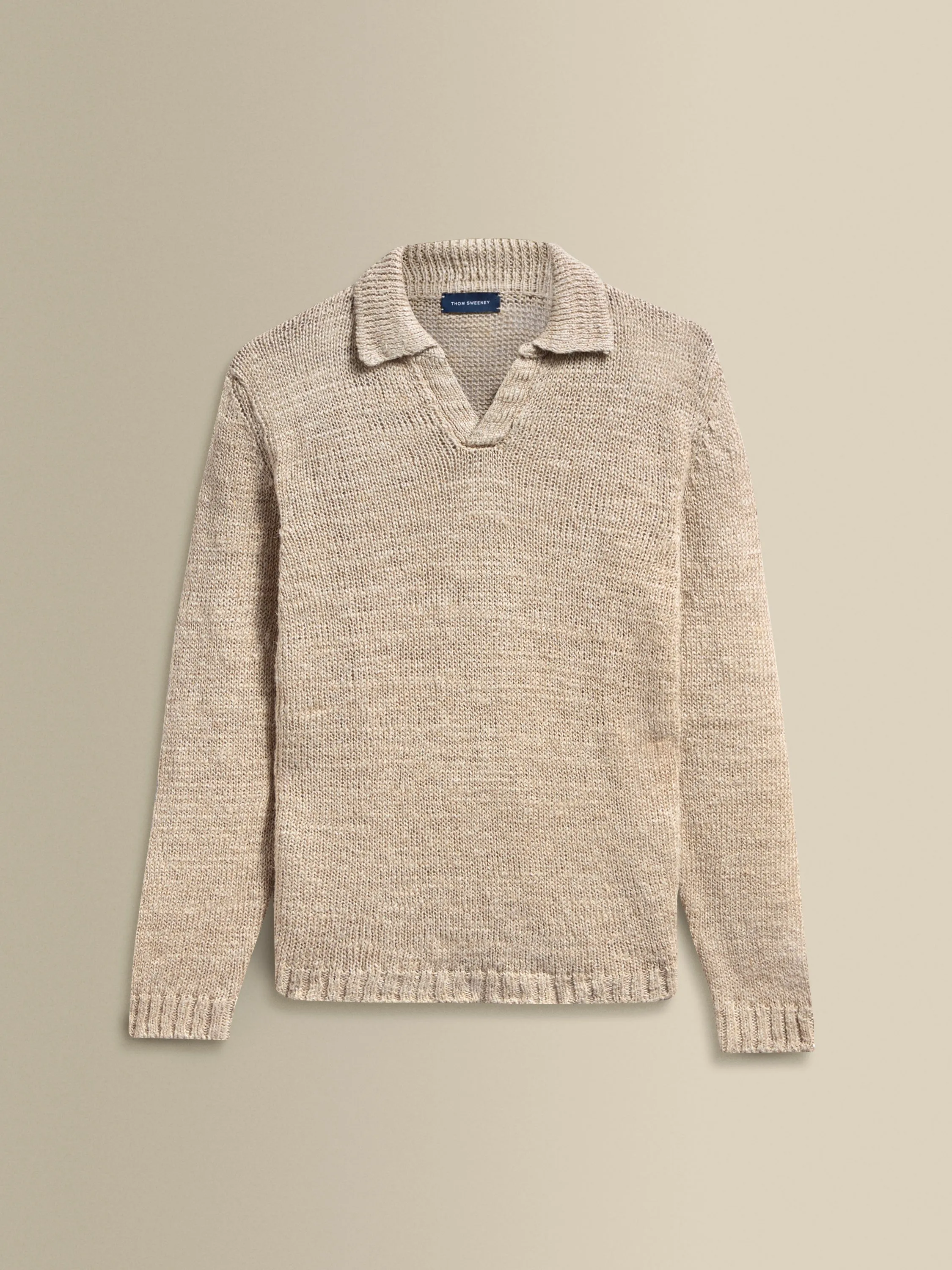 Fresh Outfit Hooded Neckline Option Linen Long Sleeve Wide Gauge Skipper Polo Shirt