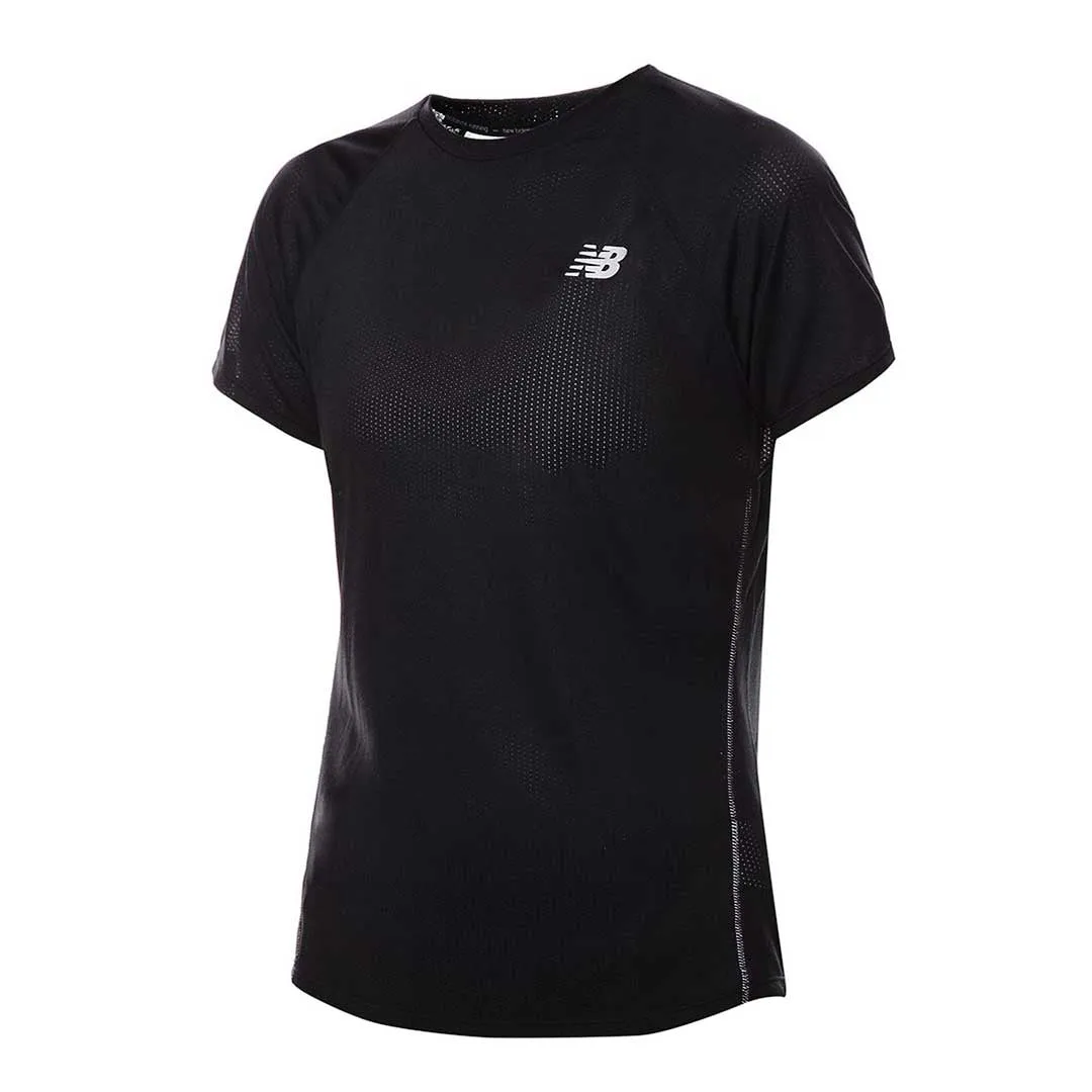 New Balance - Women's Impact Run Short Sleeve T-Shirt (Plus Size) (WTX21262 BK) elastic waistband Ultra Soft Brushed Interior