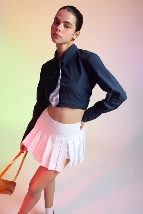 Navy Blue Cotton Slim Fit Shirt Classy Detail