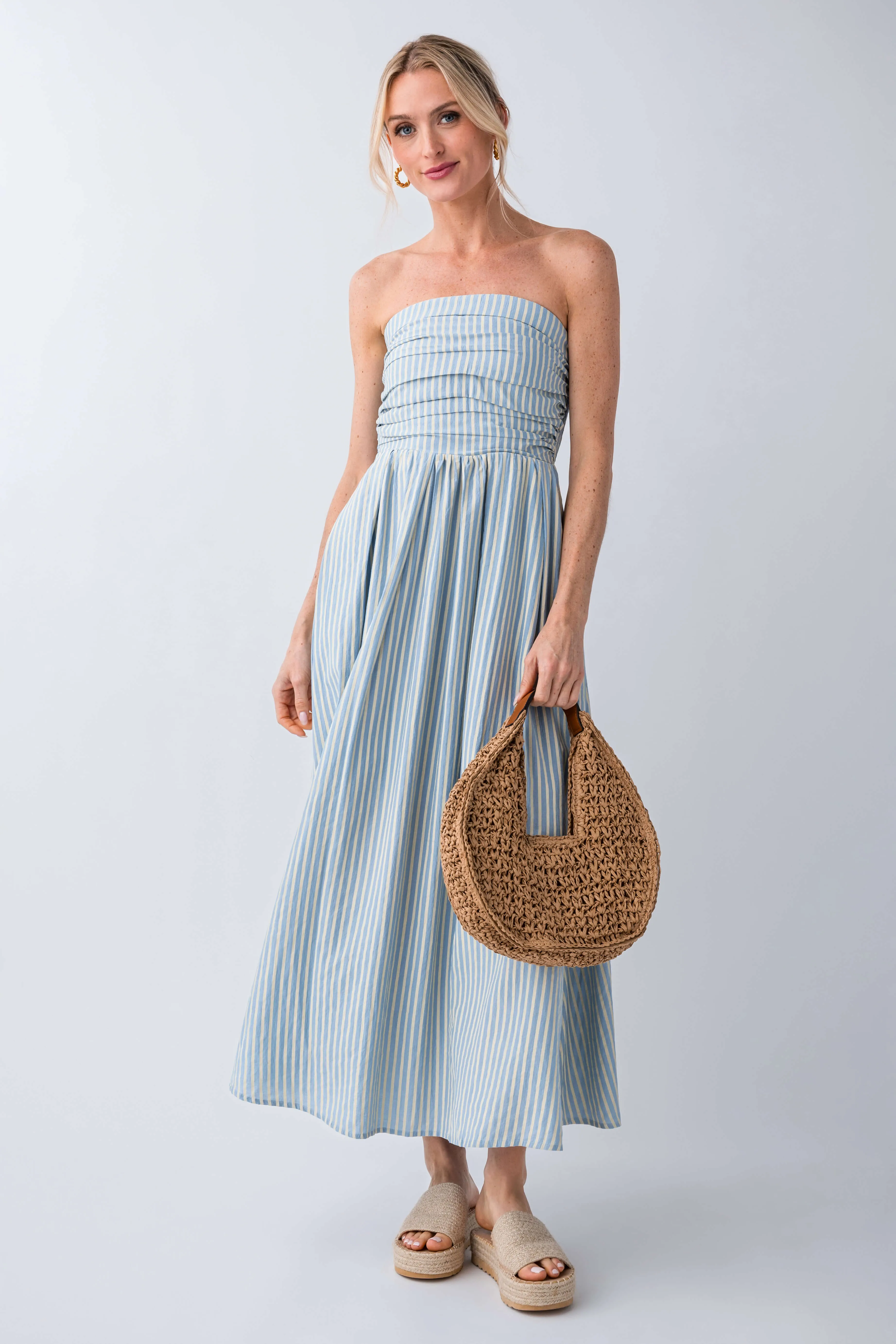 By Together Stripe Strapless Dress Flowing Fit