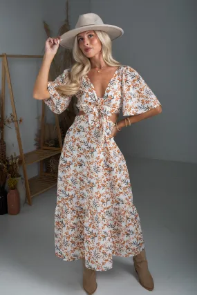 Garden Glow Ivory Floral Midi Dress Smooth Design Tailored Comfort