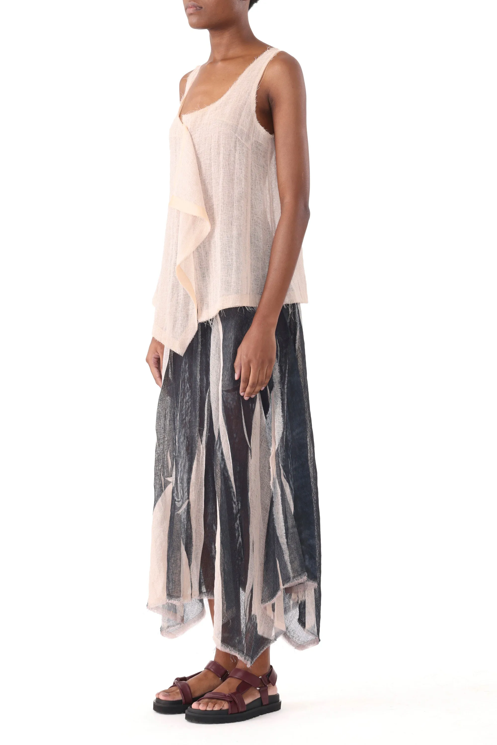 Retro Style GAUZE SCREEN PRINTED SKIRT HANDKERCHIEF HEM