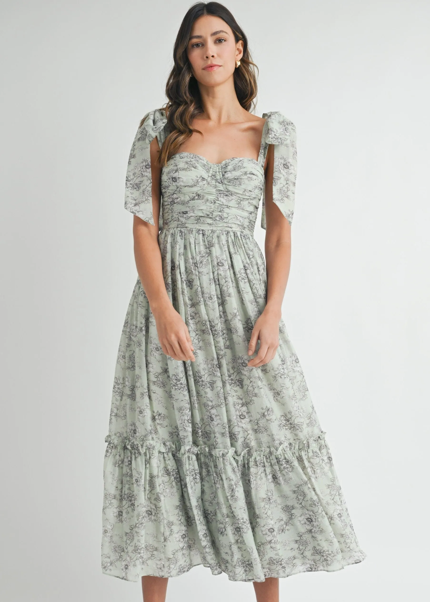 GEMMA FLORAL RUCHED MIDI DRESS Chilly Comfort