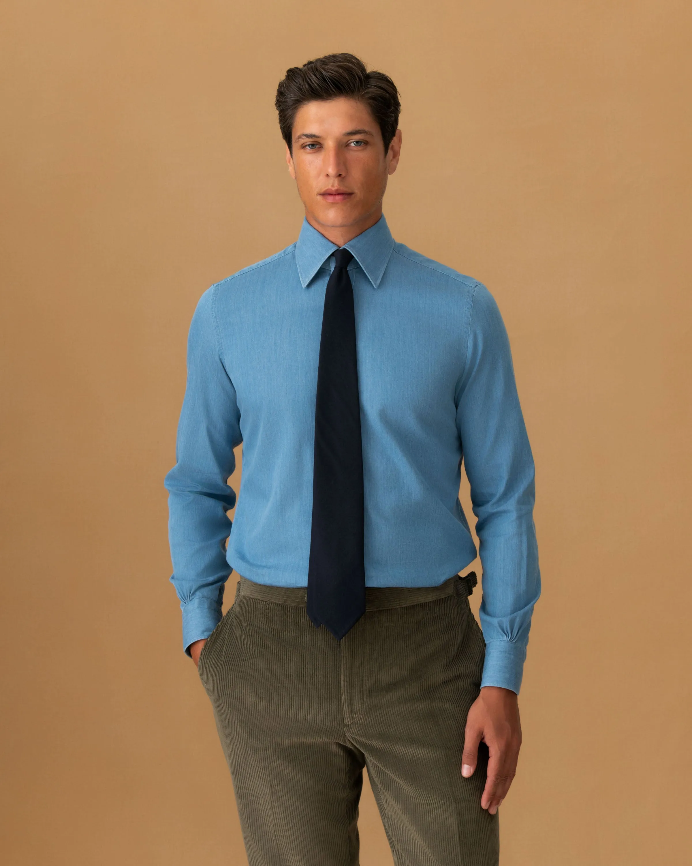 Denim Point Collar Shirt Workwear Essential Anti Static Lining