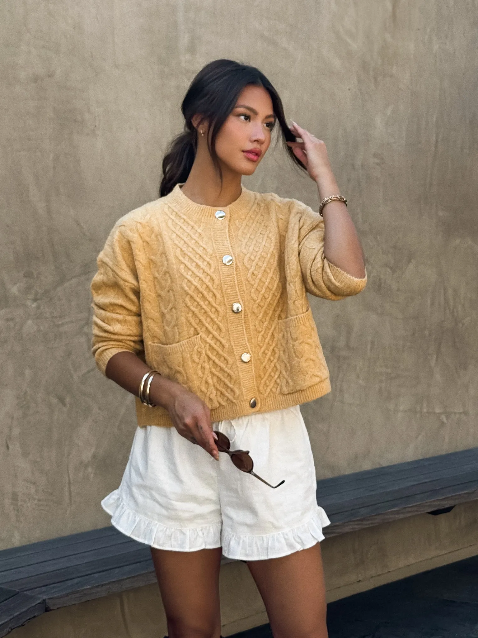 Golden Hour Cable Knit Sweater Premium Hoodie product semi formal grace