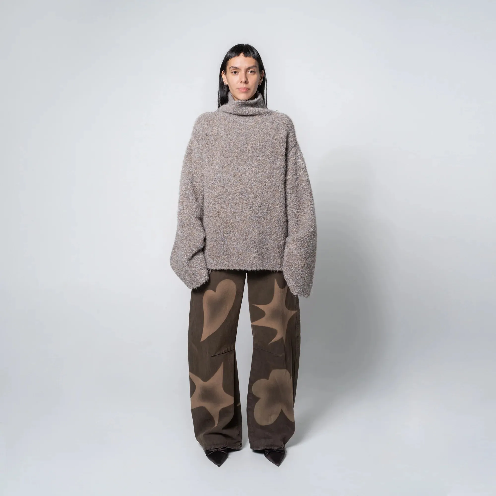 Gray Oversized Funnel Sweater Stretch Recovery Fabric Cold Daywear