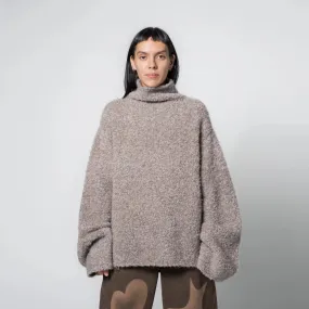 Gray Oversized Funnel Sweater Drop Shoulder Cut