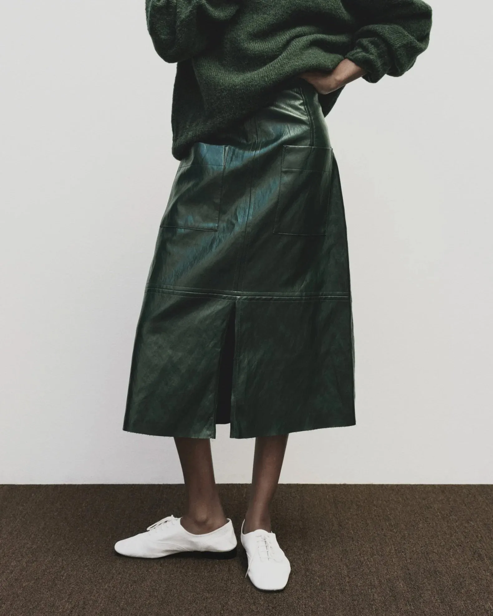 Relaxed Vibe Green Faux Leather Skirt