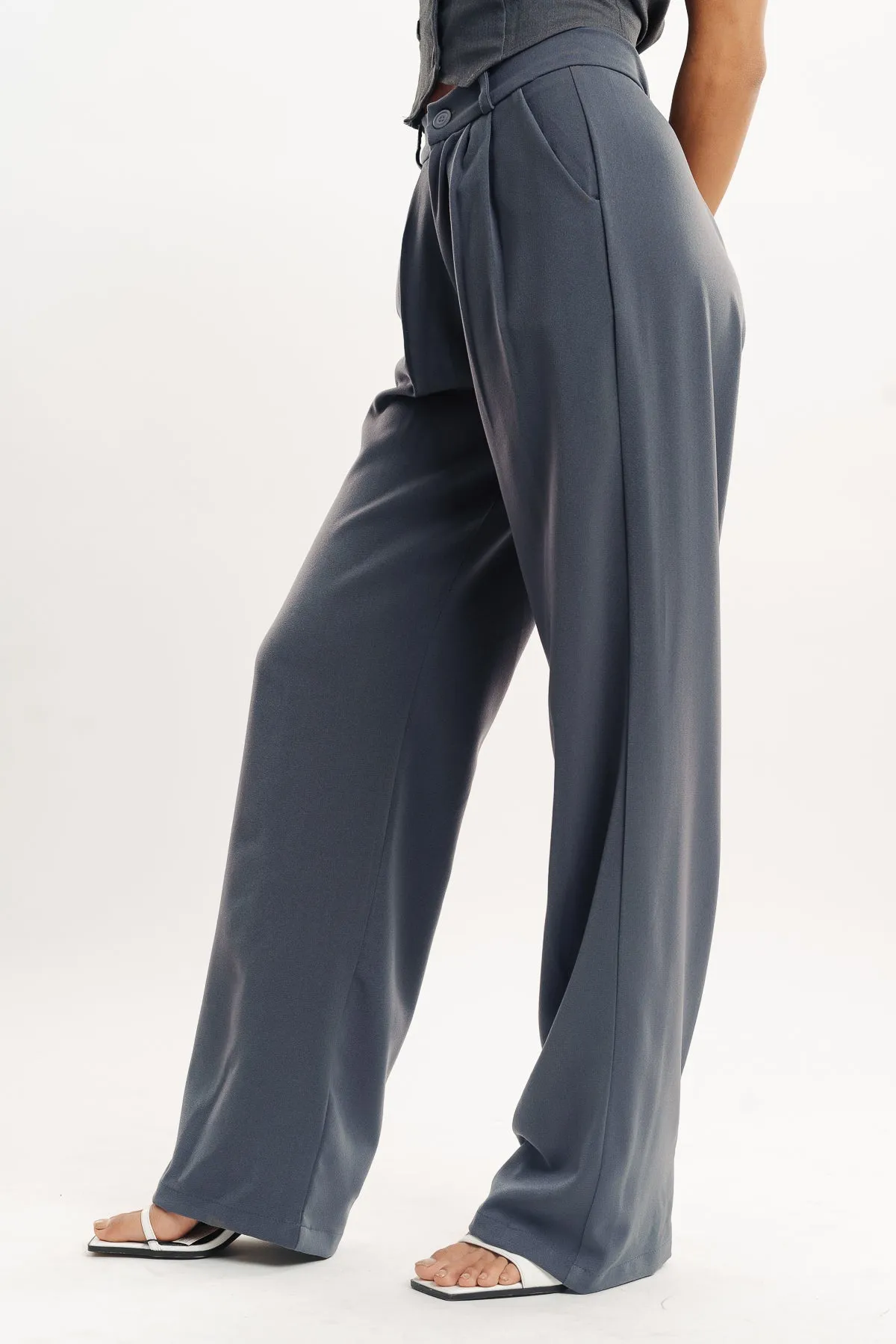 Grey Double Pleated Women's Wide Korean Pants All terrain