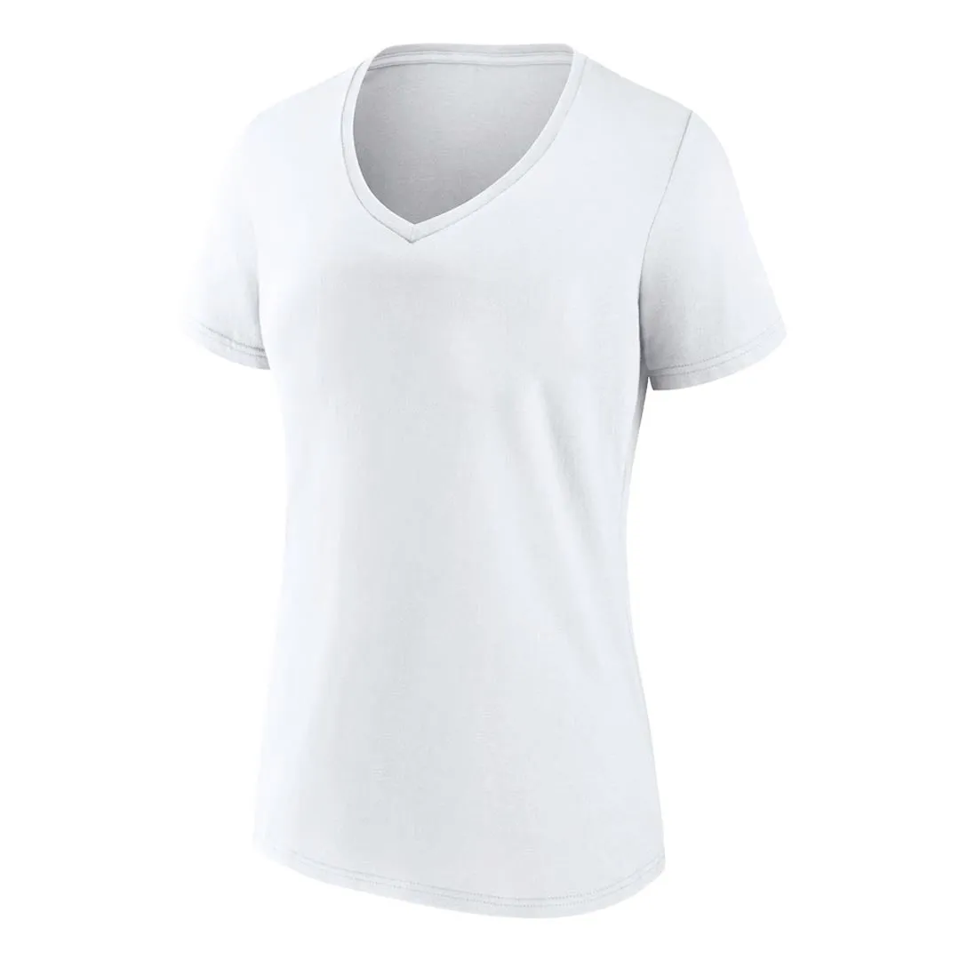Women's Short Sleeve T-Shirt (0423-W-SSVNECK-WHT) Non Chafing Neckline
