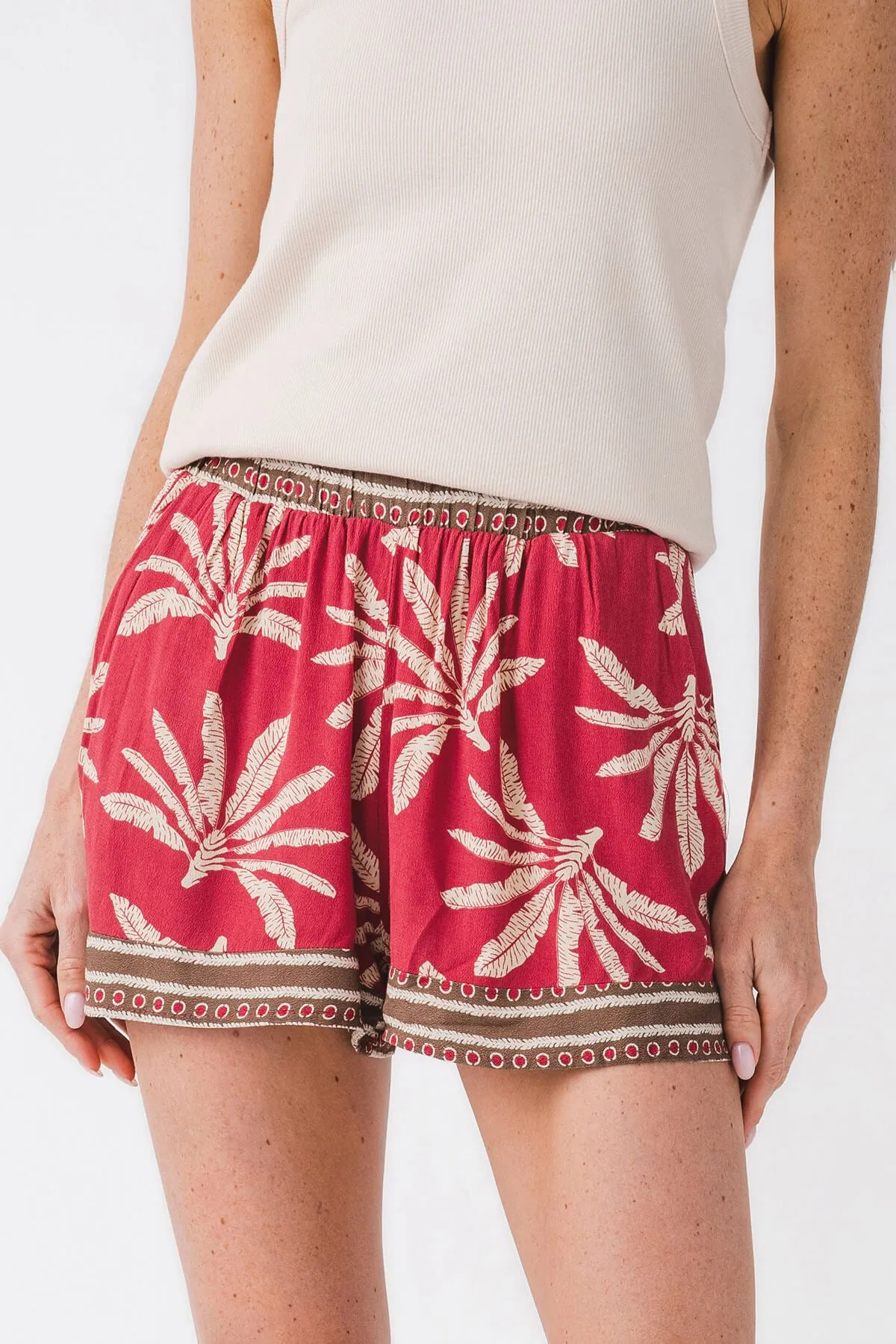 Compact Storage Feature Breezy Fit Surf Gypsy Printed Crepe Shorts