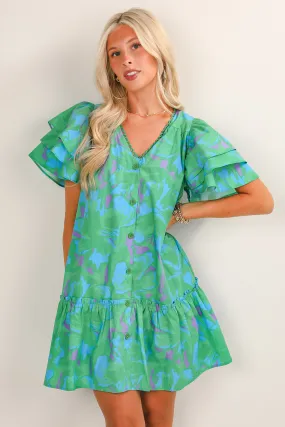 FINAL SALE - Rooting For You Green Mini Dress Smart Fashion Flutter-Sleeve