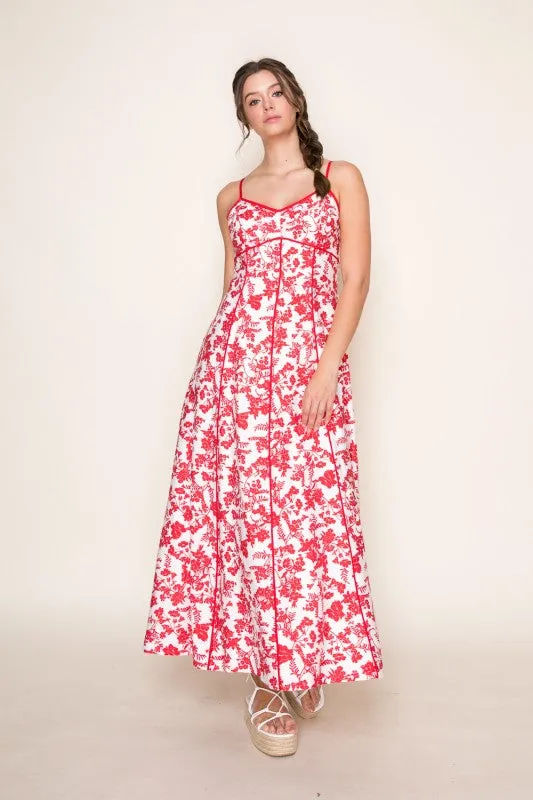 Calm Tone sophisticated appearance Mitzy Sleeveless Floral Print Maxi Dress Red